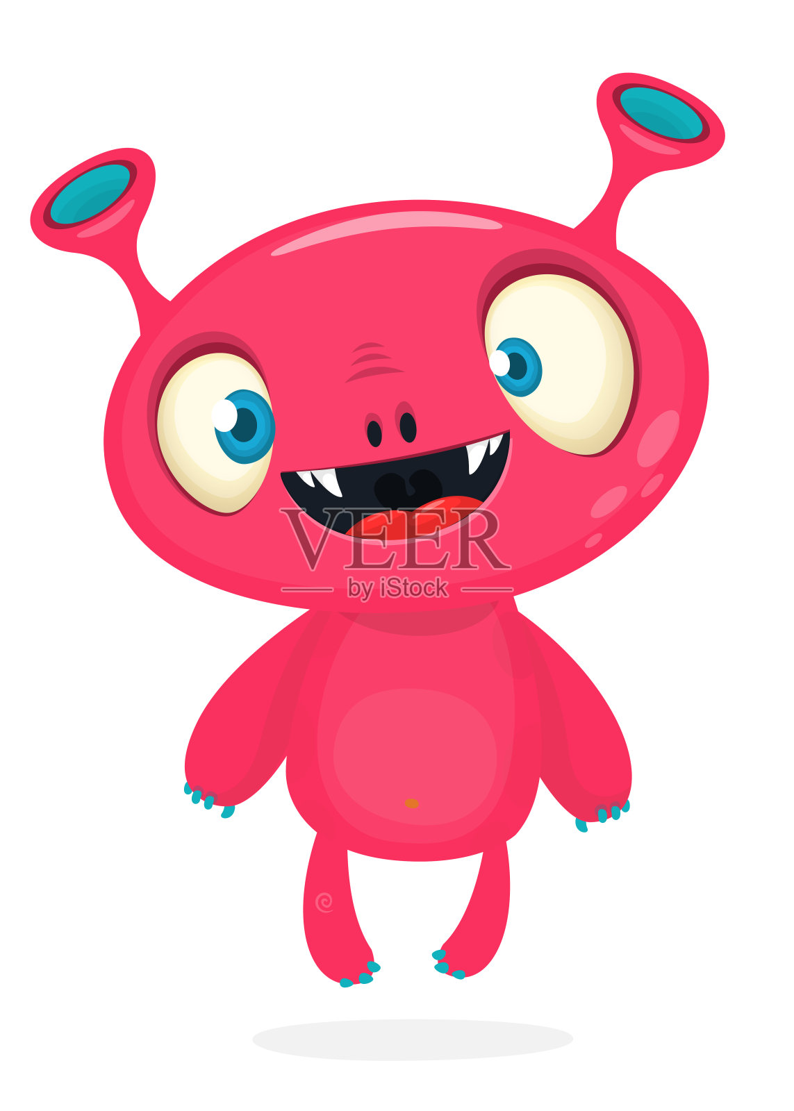 有趣的卡通微笑怪物生物。万圣节插画的快乐外星人性格。向量孤立插画图片素材