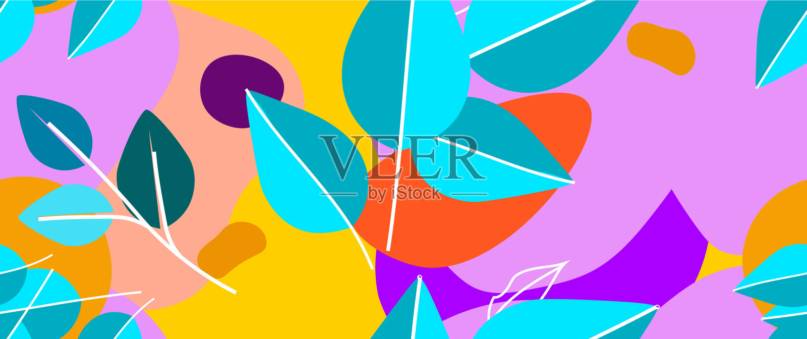 大胆的热带树叶丛林现代图案插画图片素材