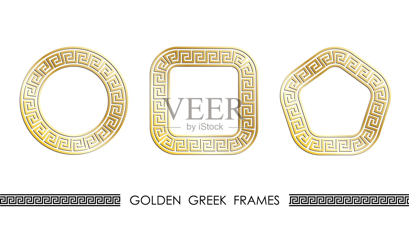 一套金色的希腊圆形和方形框架插画图片素材