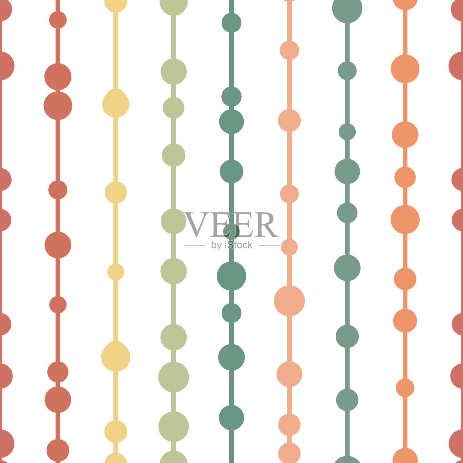 绿色和棕色几何矢量图案，无缝重复，带点的垂直条纹，插画图片素材