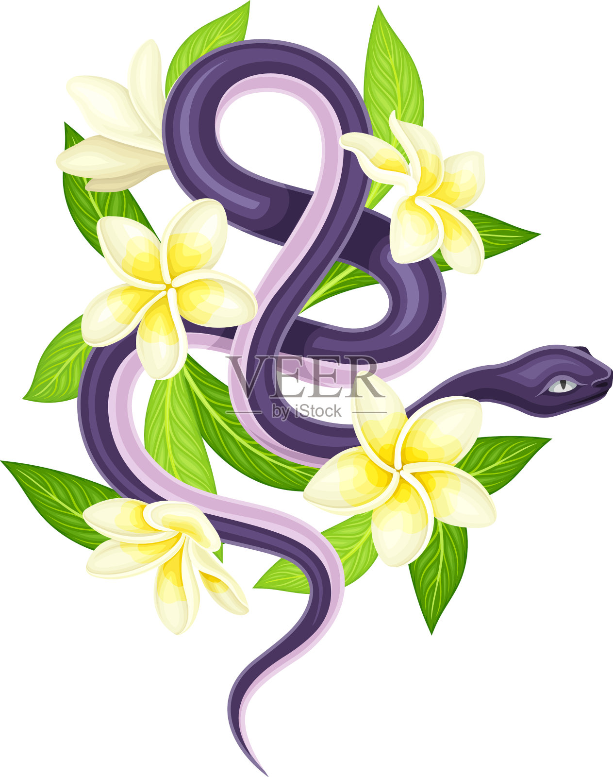 紫色的裸蛇盘绕着白色的花设计元素图片