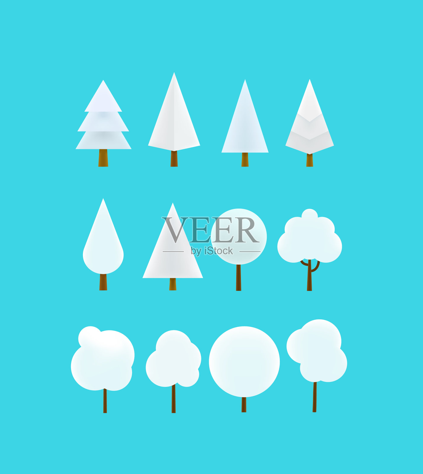 冬季雪树剪纸卡通风格3d插画图片素材