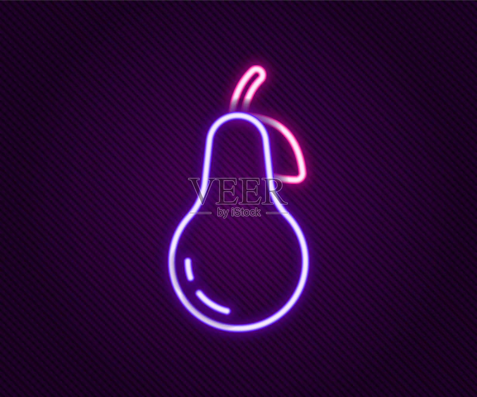 发光的霓虹灯线梨图标孤立在黑色插画图片素材