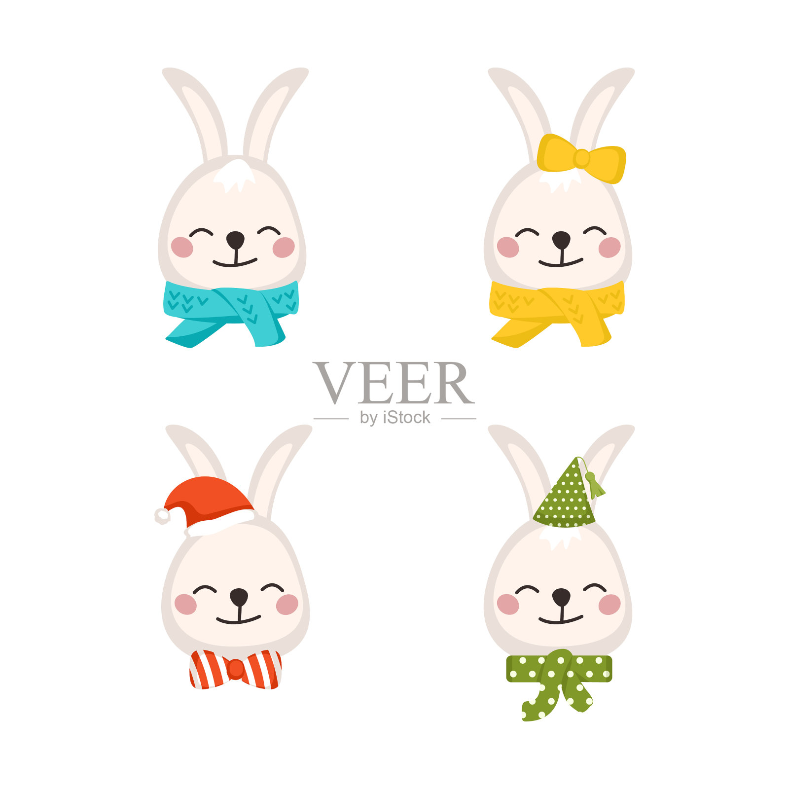 一套可爱的兔子在儿童风格与假期插画图片素材