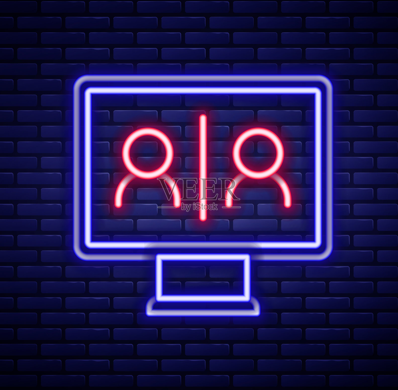 发光的霓虹灯线视频聊天会议图标插画图片素材