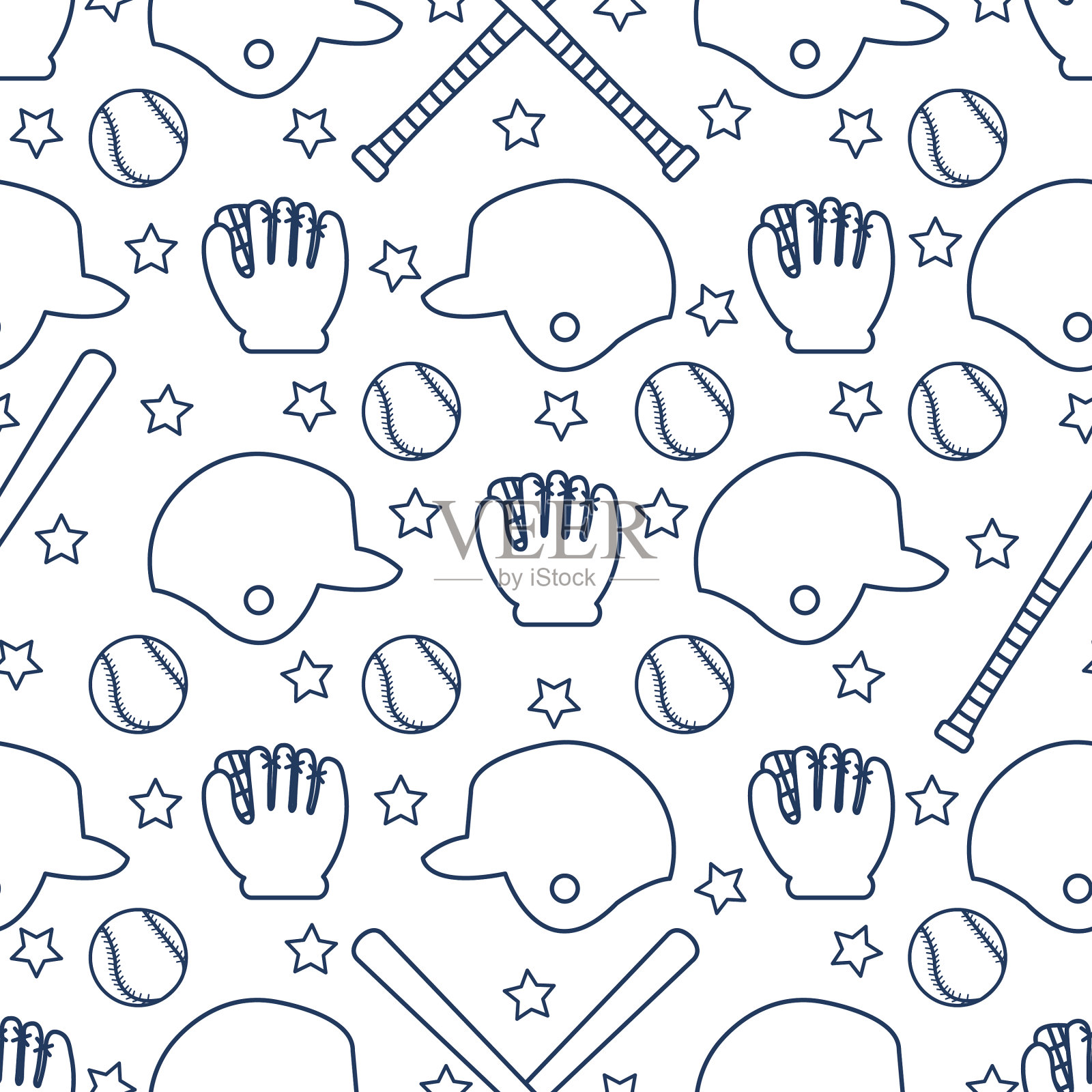 运动无缝图案棒球装备插画图片素材