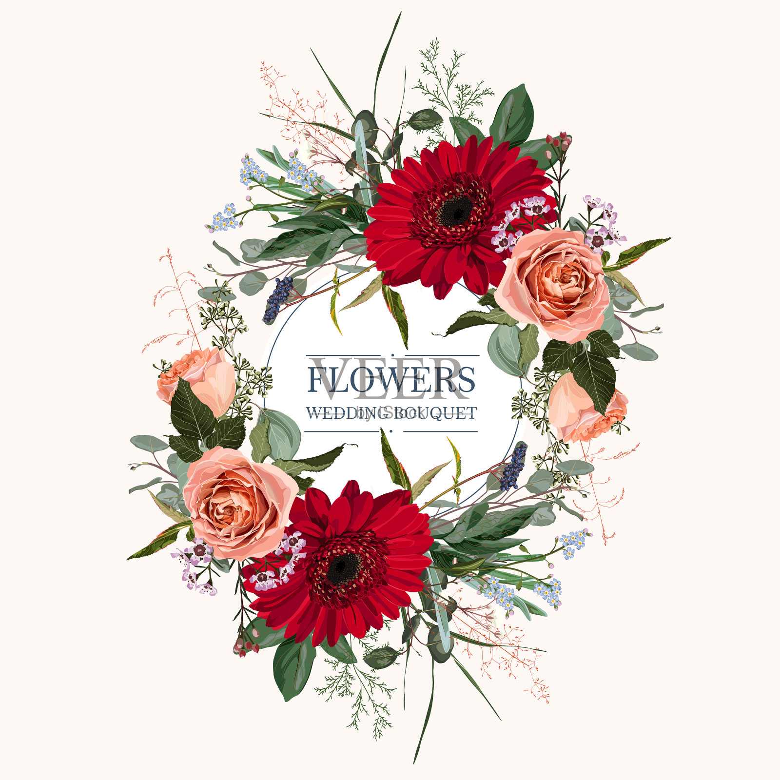 新娘婚礼邀请函模板设计插画图片素材