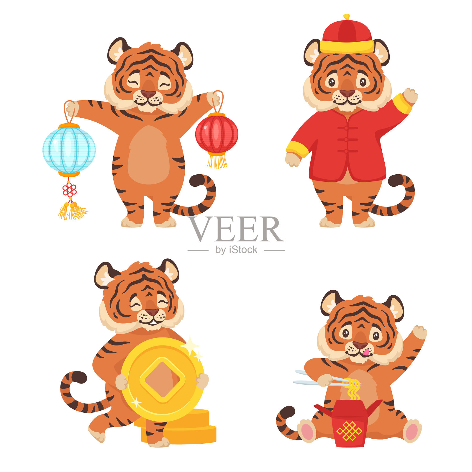 卡通风格的老虎插画图片素材