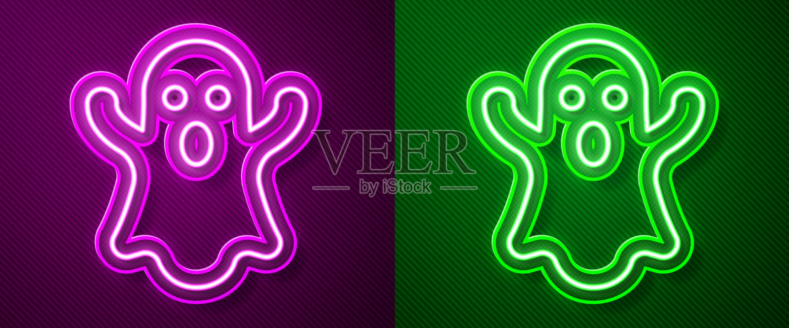 发光的霓虹灯线幽灵图标孤立在紫色上插画图片素材