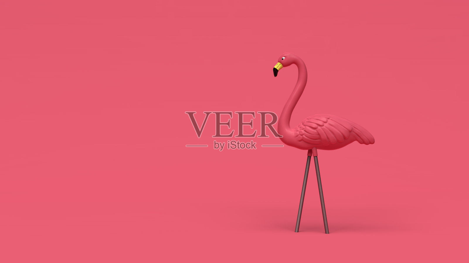 3D插图一群塑料粉红色火烈鸟热带庭院装饰孤立在背景上照片摄影图片