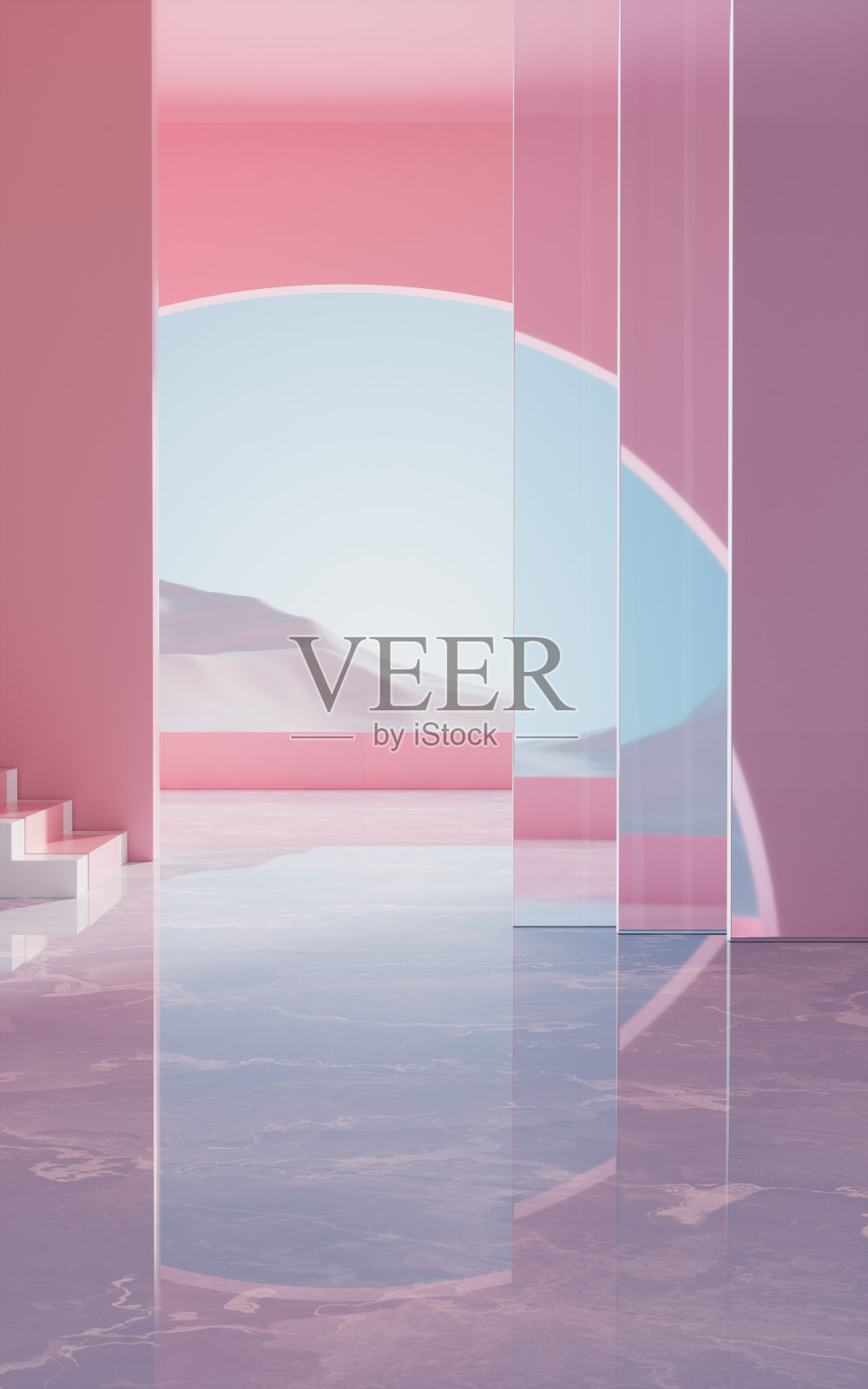 带有几何结构的空房间，3d渲染。照片摄影图片