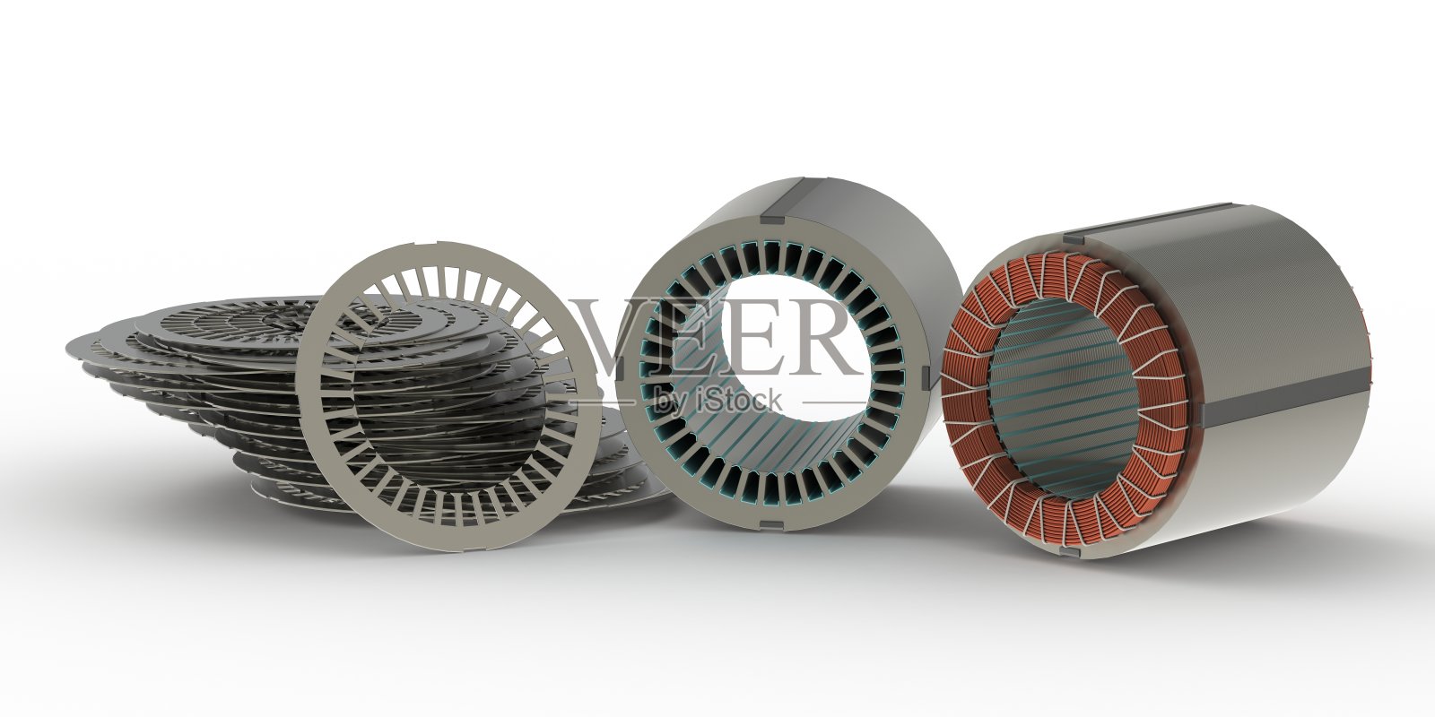 电机零部件定子组件的白底隔离三维绘制照片摄影图片