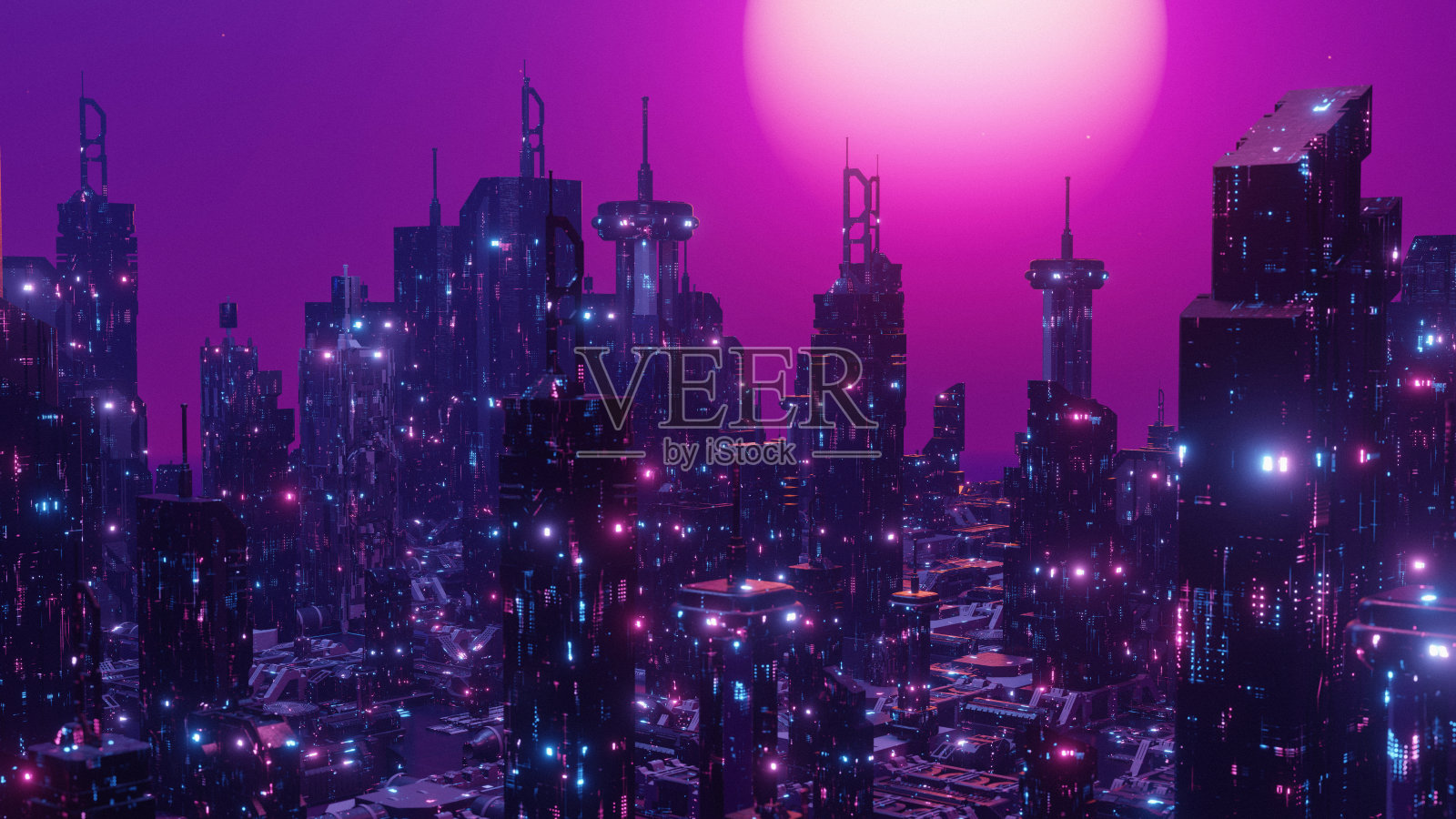 现代都市赛博城市迪斯科未来概念3D插画背景照片摄影图片