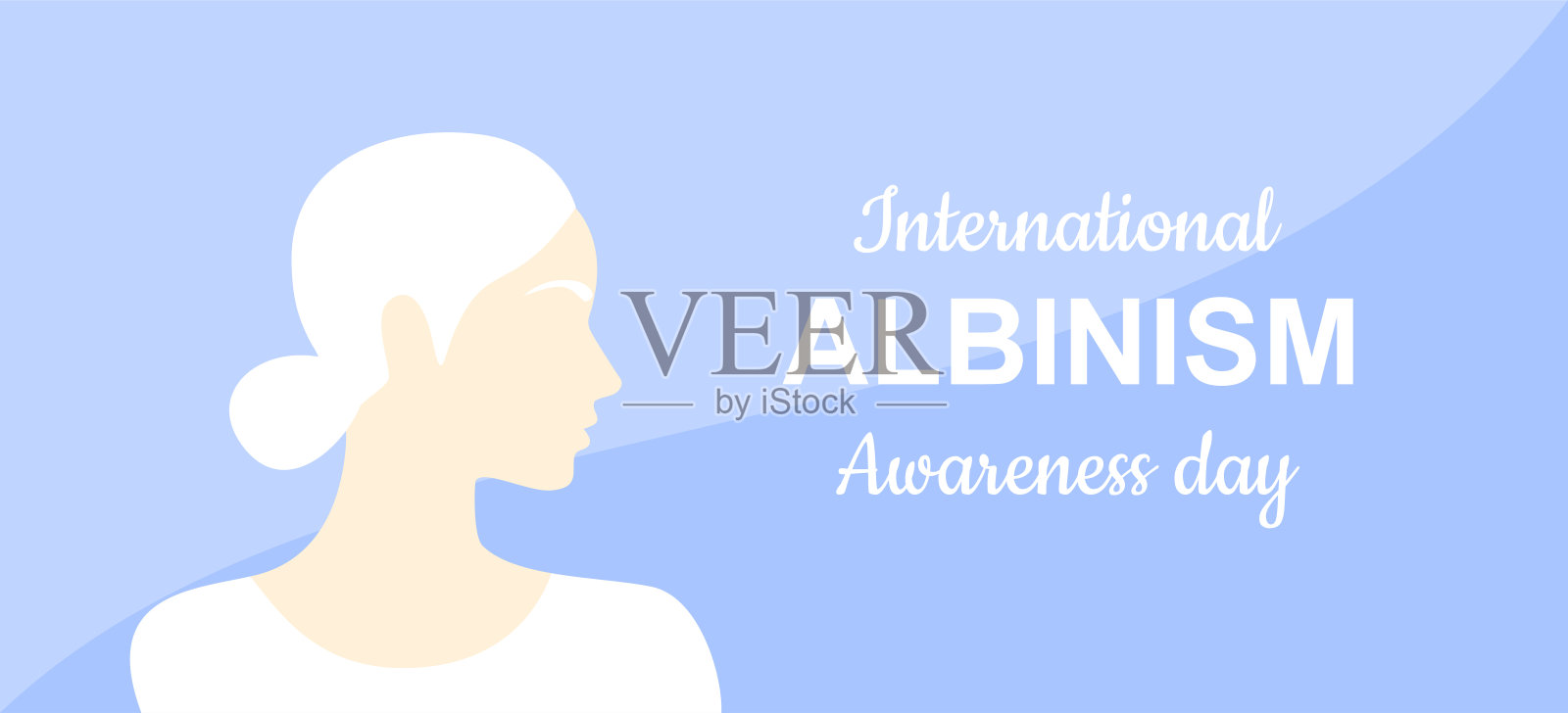 淡蓝色背景下的白化病女性侧写。国际白化病宣传日插画图片素材