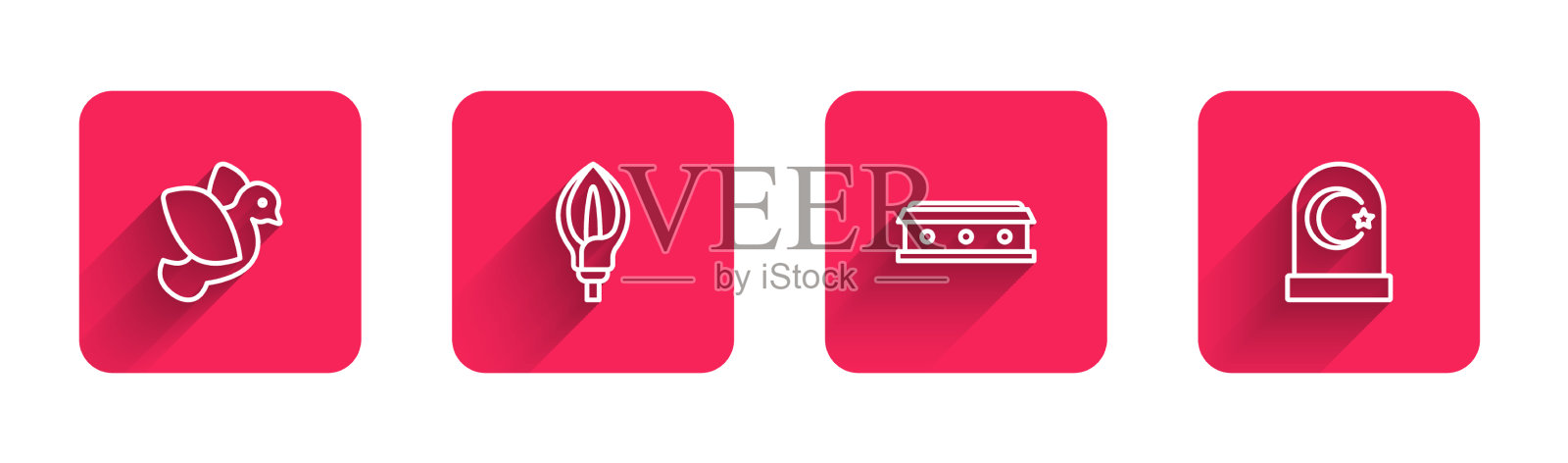 用十字和十字形镶嵌线鸽子百合花棺图标素材