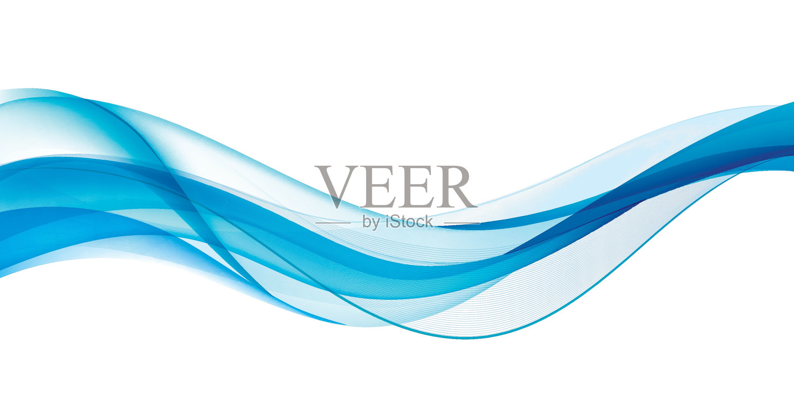 矢量波浪抽象几何背景，蓝色流动水平横幅。潮流梯度形状组成。插画图片素材