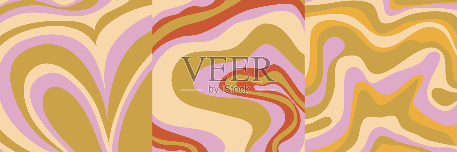 Groovy海报千年虫复古背景漩涡设置印刷设计。螺旋矢量插图。迷幻打印。的背景。封面,海报,墙纸。60年代,70年代,嬉皮插画图片素材