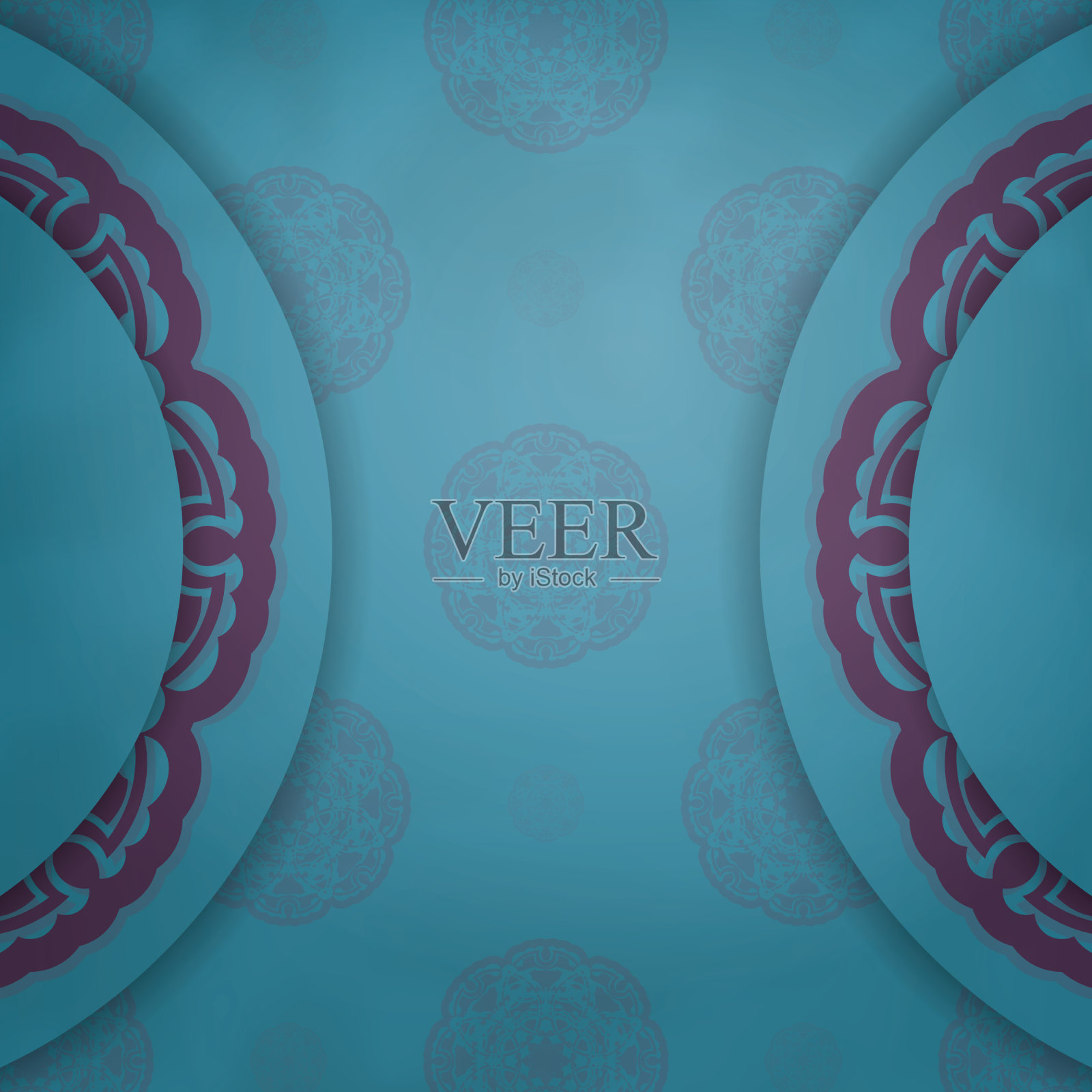 绿松石色的问候传单，上面有曼荼罗插画图片素材