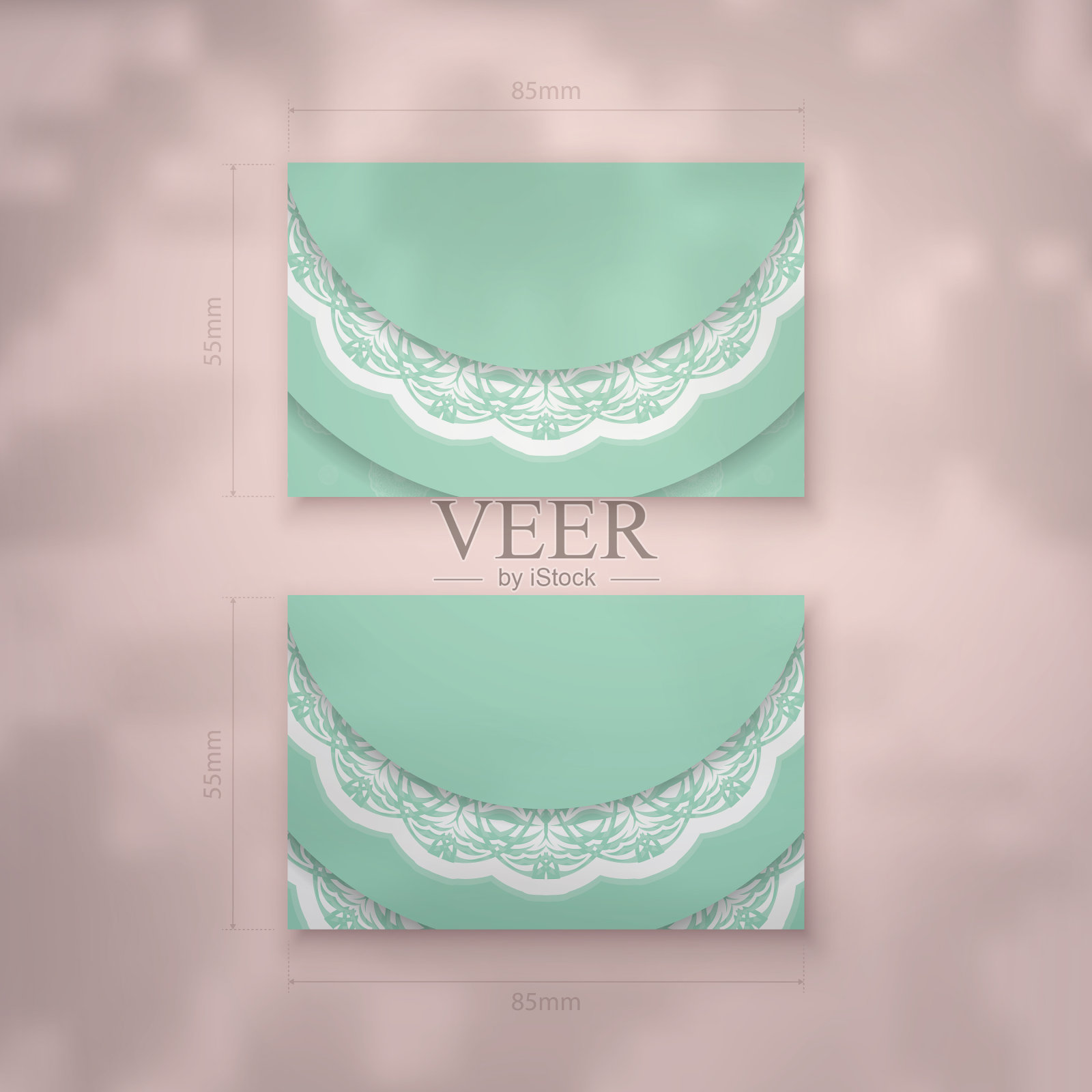 薄荷色名片模板与曼荼罗插画图片素材