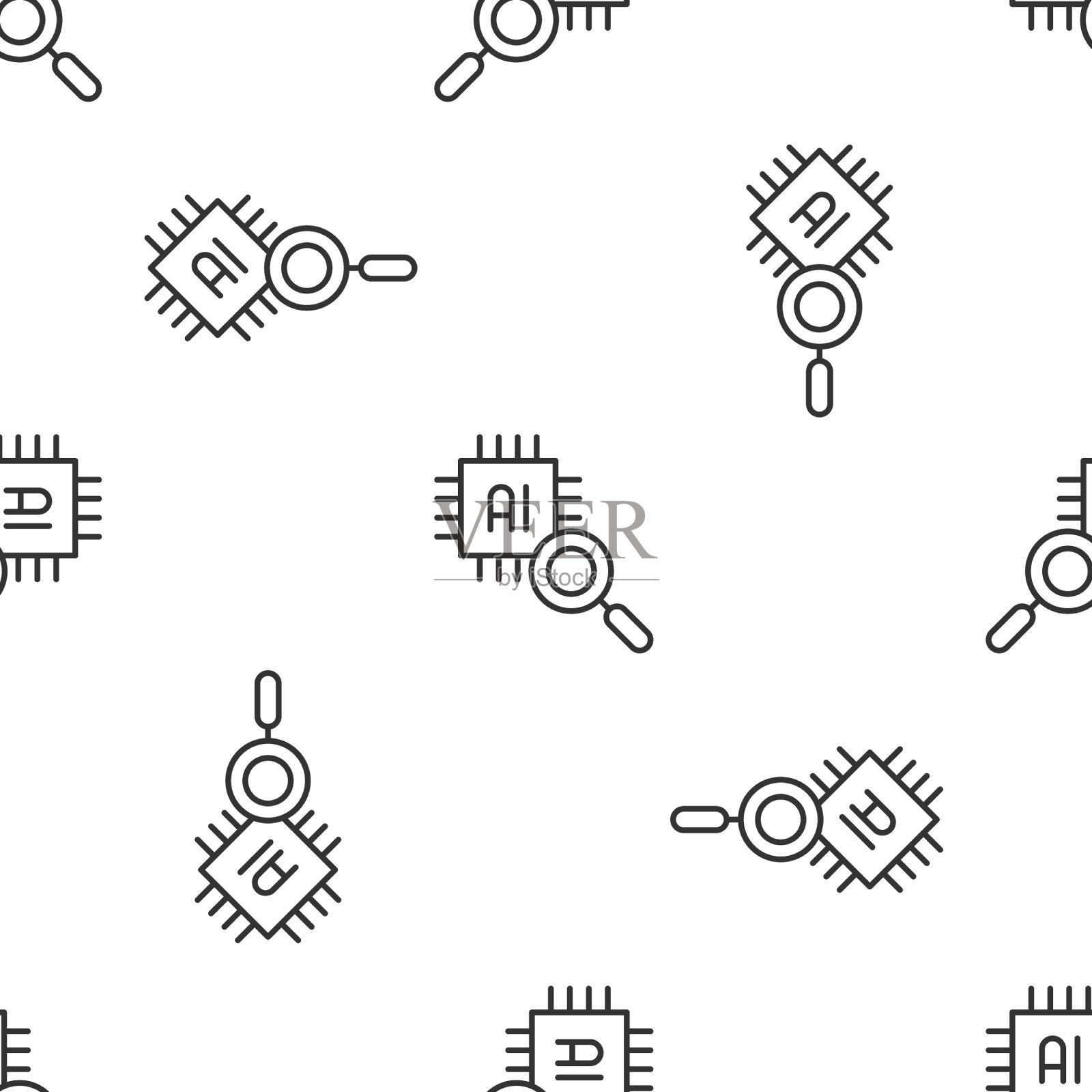 带有微电路的灰线计算机处理器插画图片素材