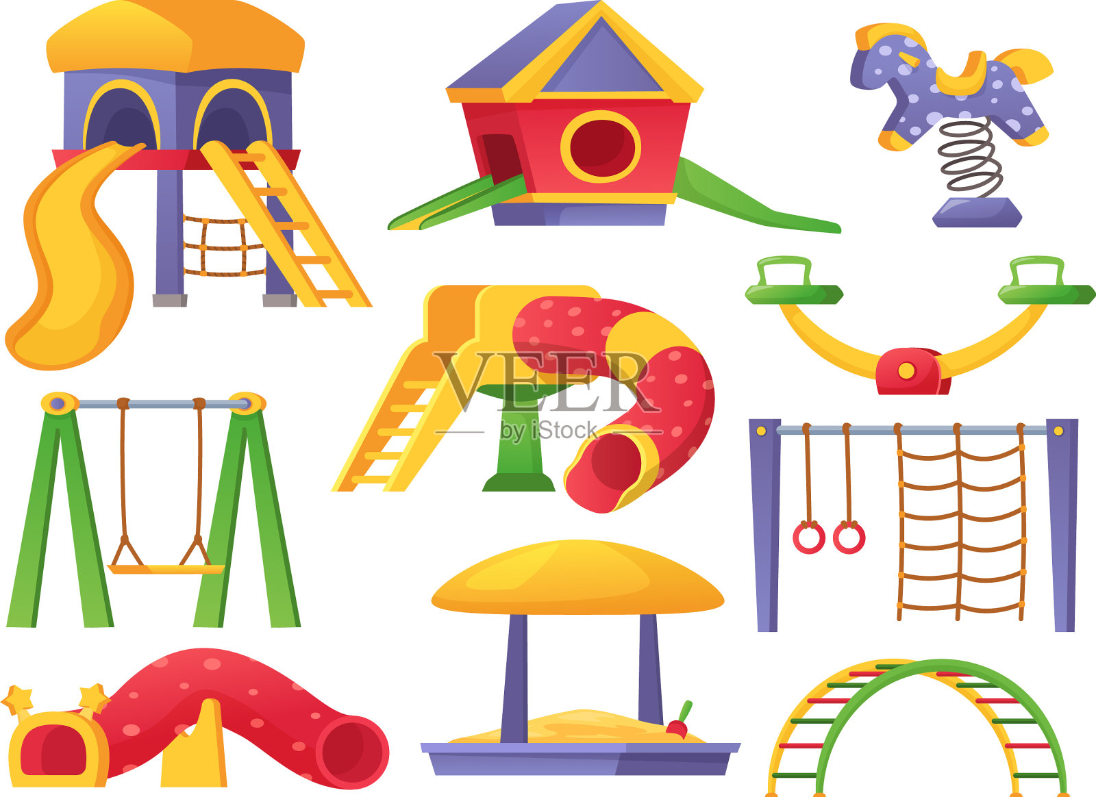 卡通儿童游乐场元素儿童公园插画图片素材