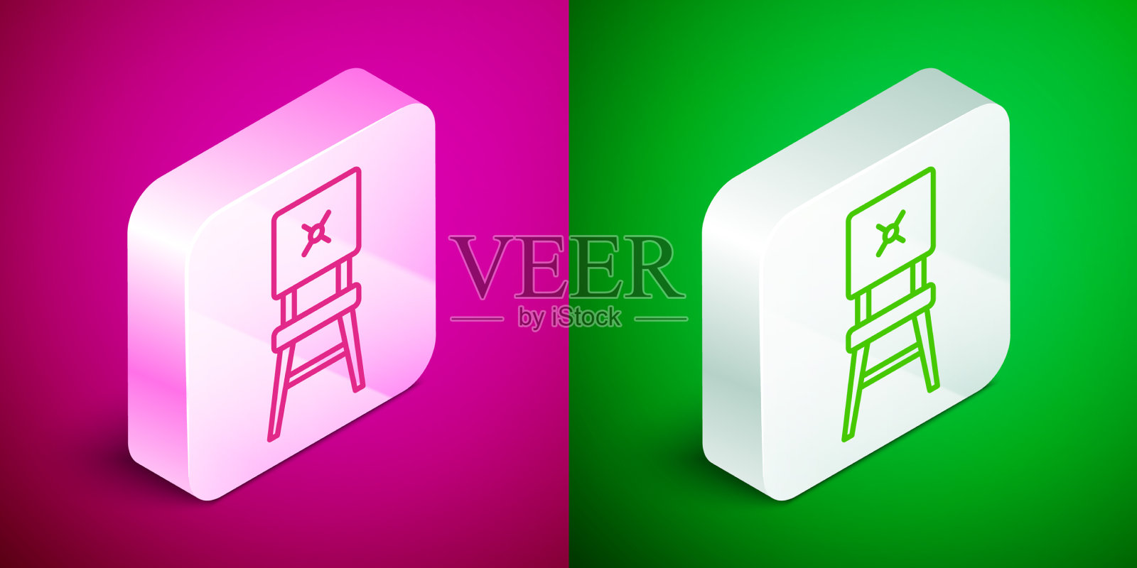 等距线椅子图标孤立在粉红色和图标素材
