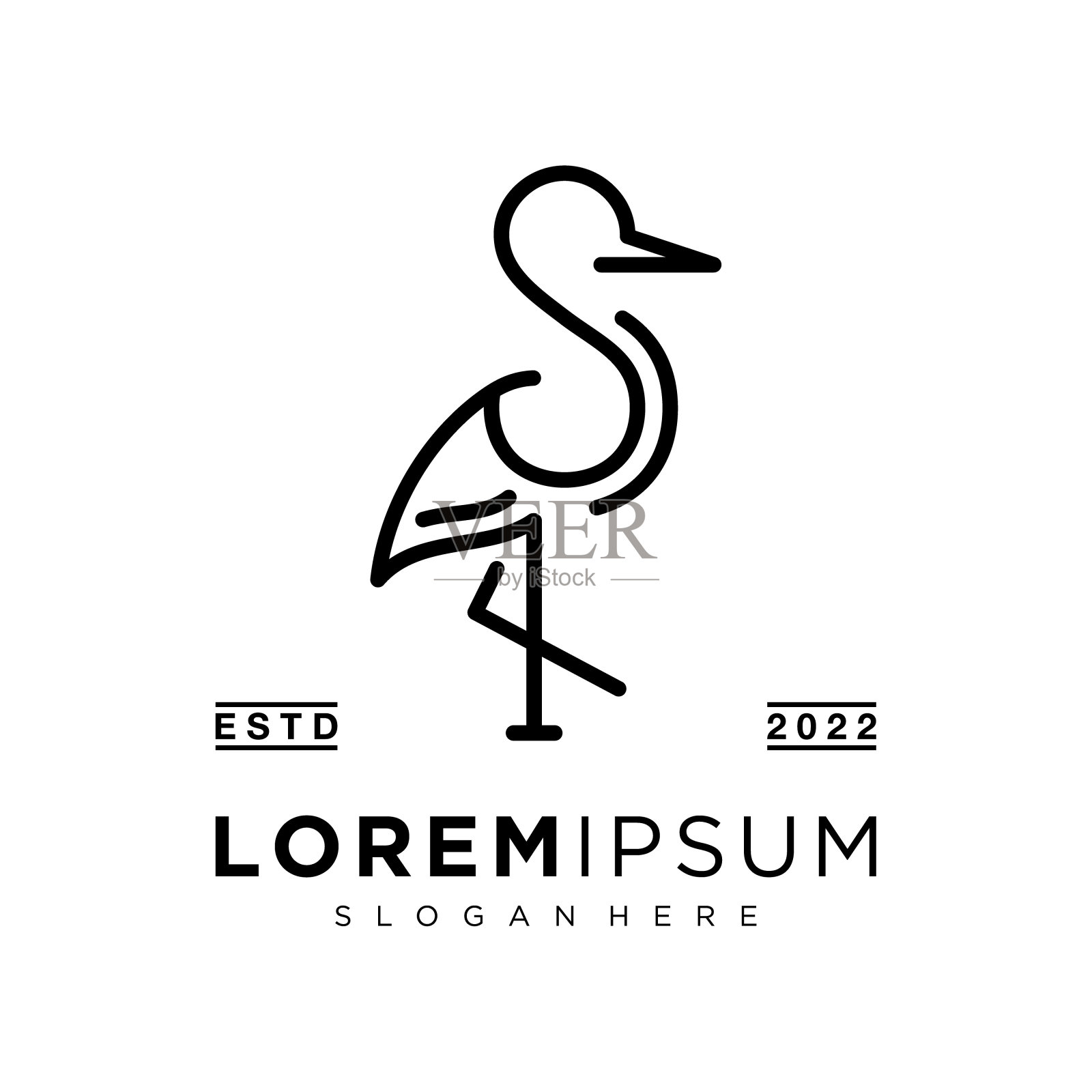 插图简单的苍鹭火烈鸟鹳鹤喙与字母S极简向量标志设计插画图片素材