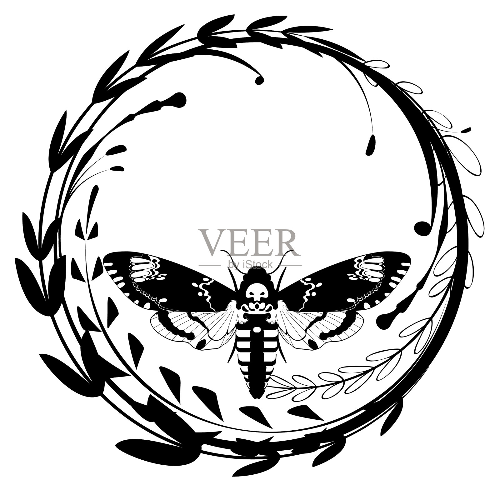 Acherontia Atropos蝴蝶黑白相间设计元素图片