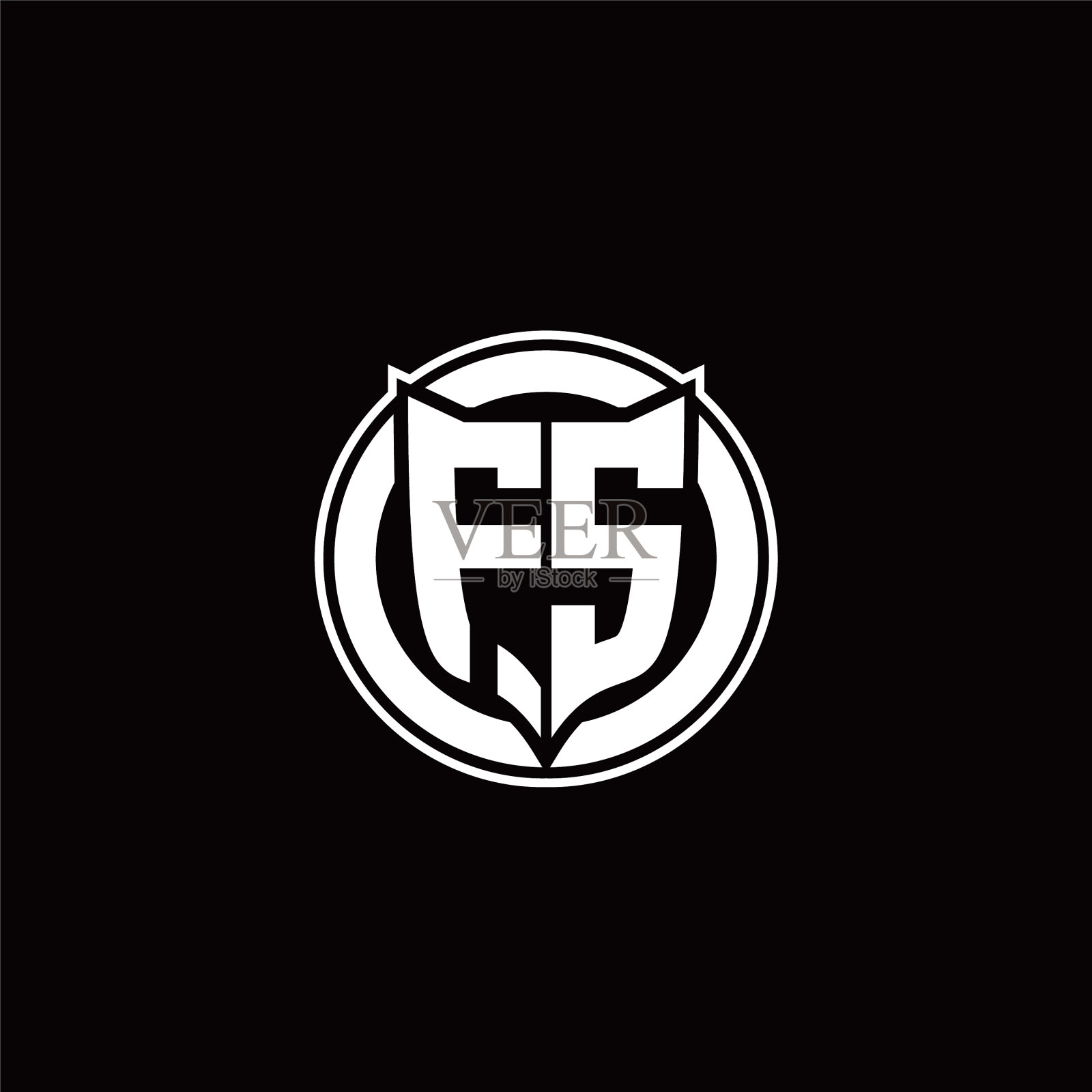 Fs标志的字母组合与盾和圆形形状插画图片素材