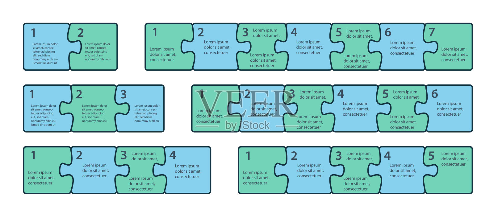 拼图序列。步骤信息图。演示图表元素。插画图片素材