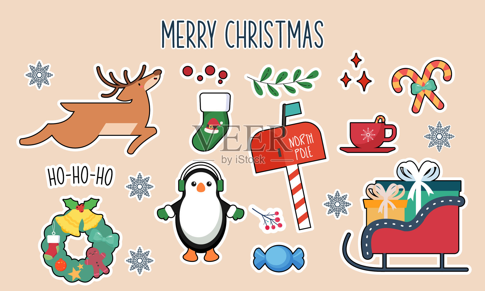 圣诞贴纸装饰元素插画图片素材