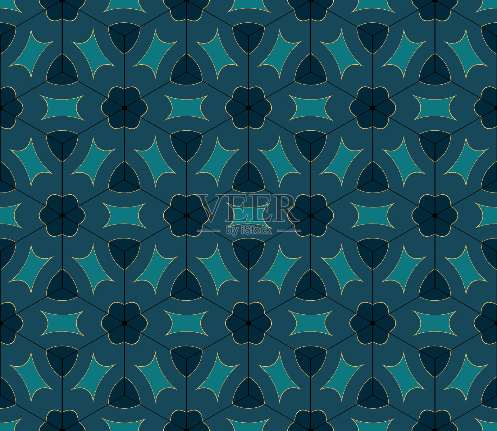 无缝图案与彩色几何菱形。马赛克。绿色，金色，黑色菱形三维无缝图案。壁纸的设计。无缝菱形织物，衬衫，亚麻布或纺织品插画图片素材