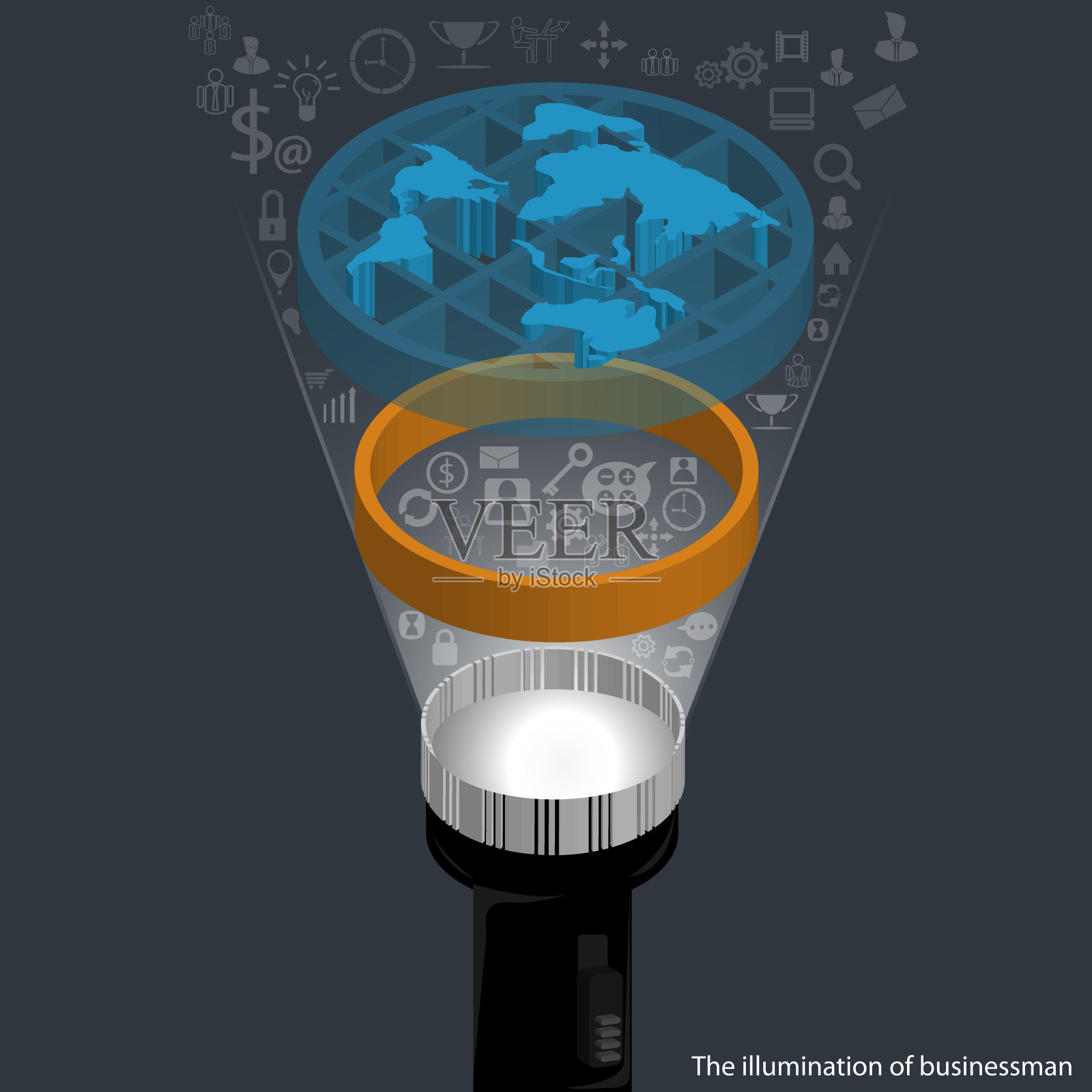 插画商业。设计现代理念和概念思考创意。社交网络，成功，计划，思考，搜索，分析，沟通，未来的想法创新技术。插画图片素材