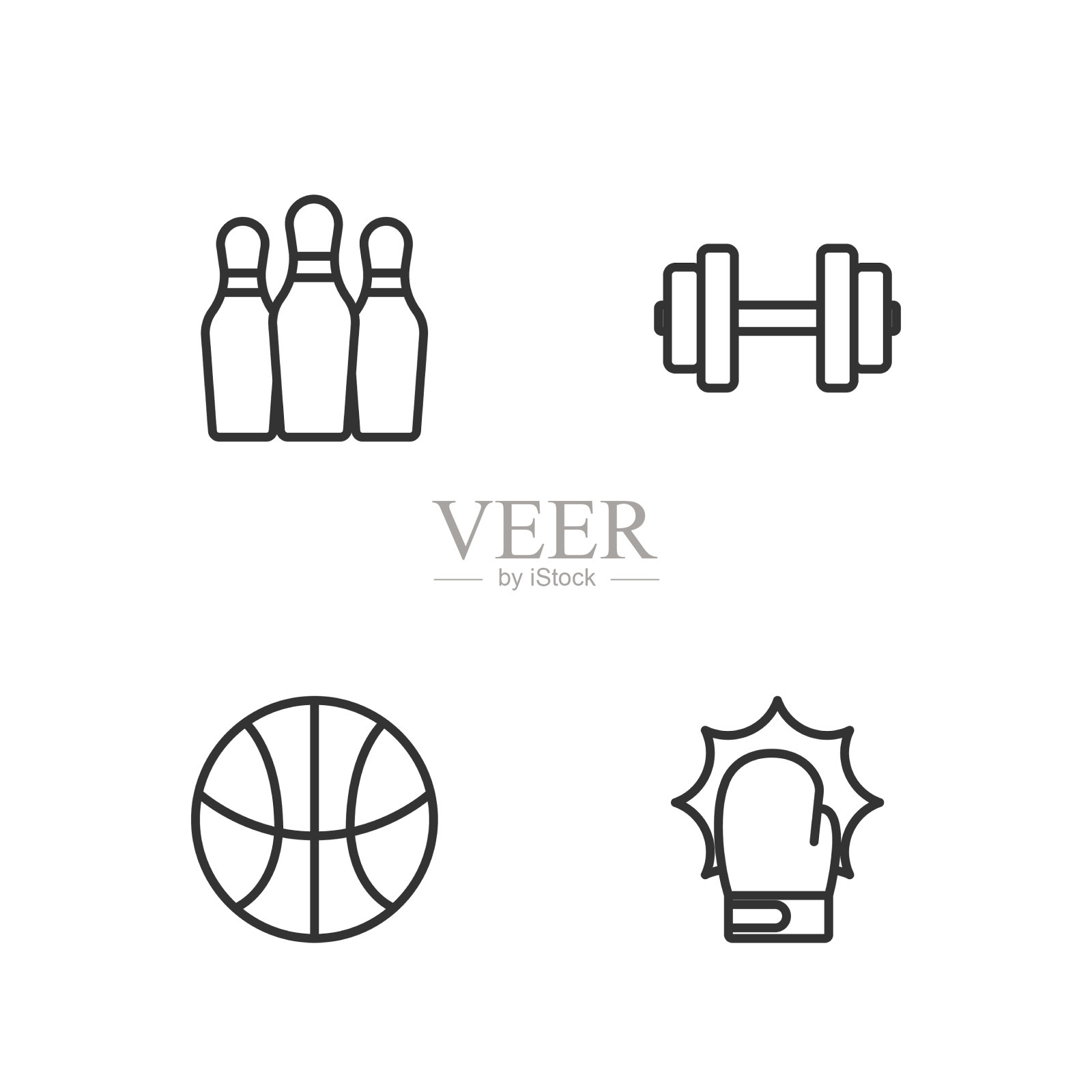 在拳击手套和篮球中设置打孔线图标素材