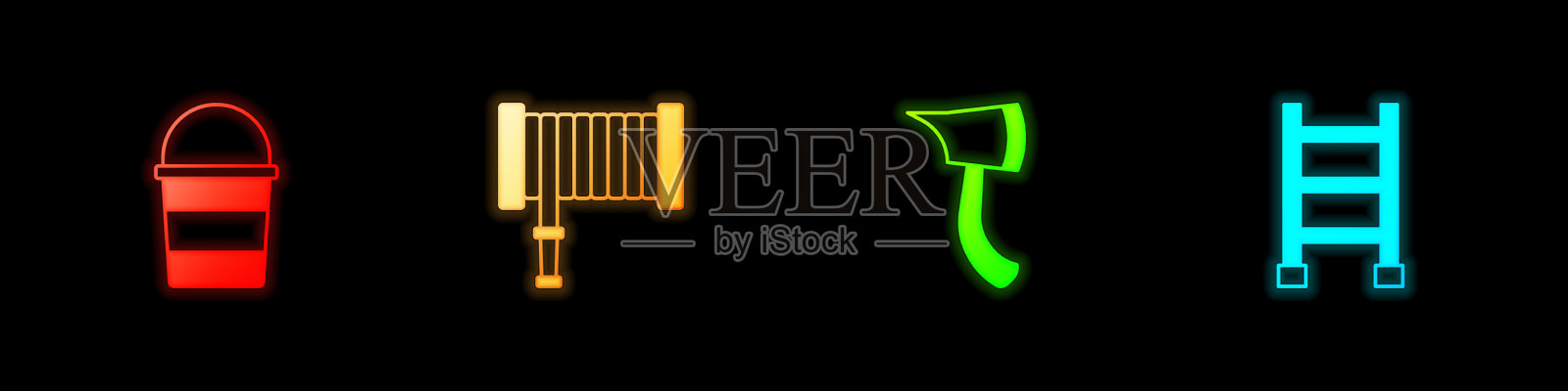 设置消防斗、软管、卷轴、消防斧和图标素材