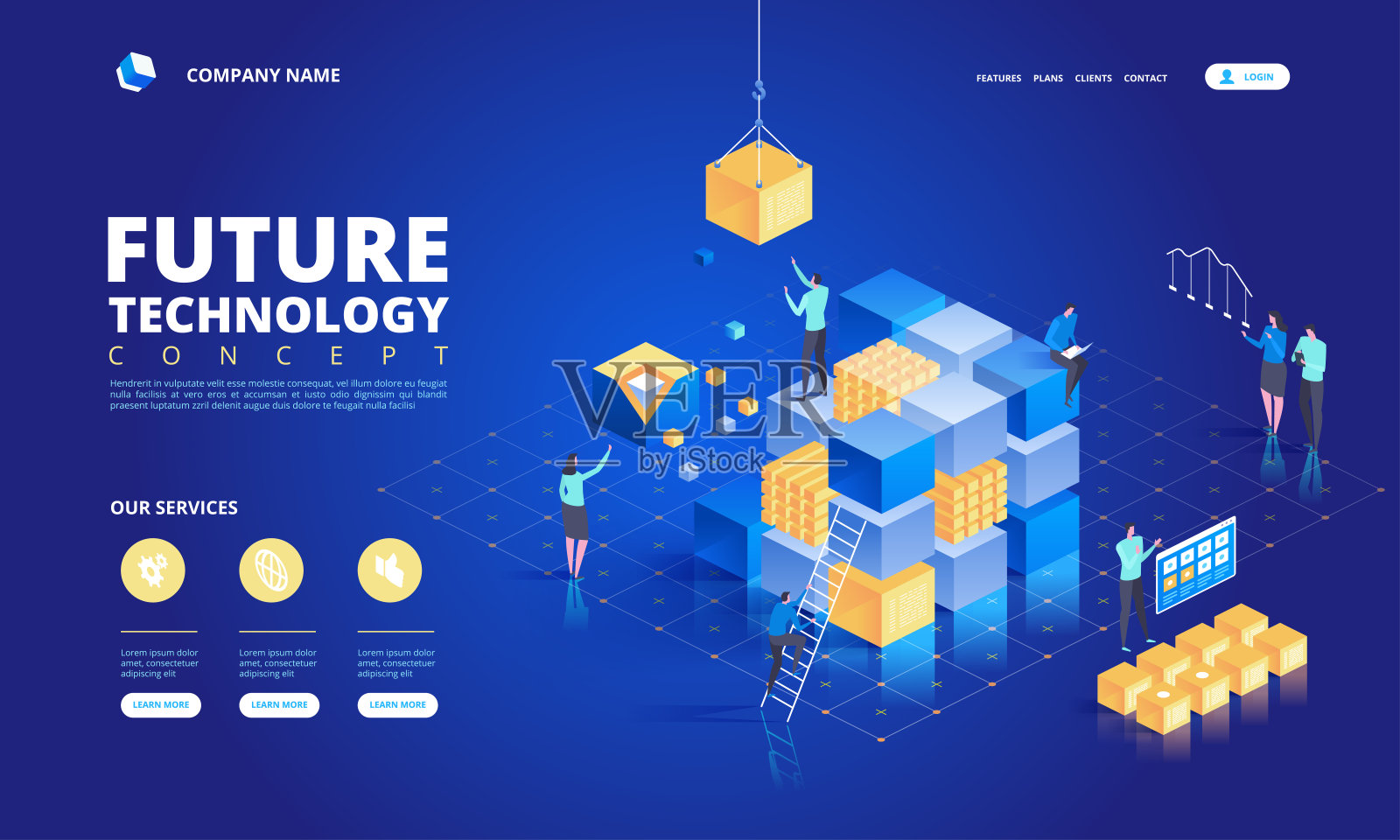 技术等距的概念。抽象的高科技未来插画图片素材