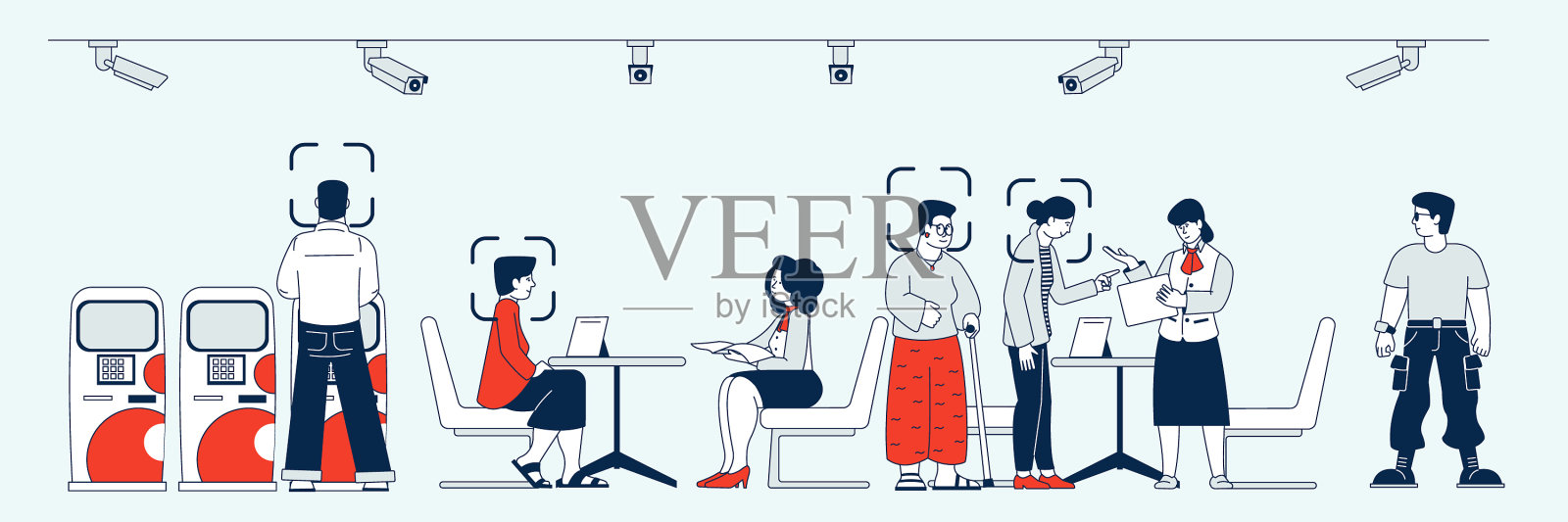 客户在银行办公室面临身份银行安全插画图片素材