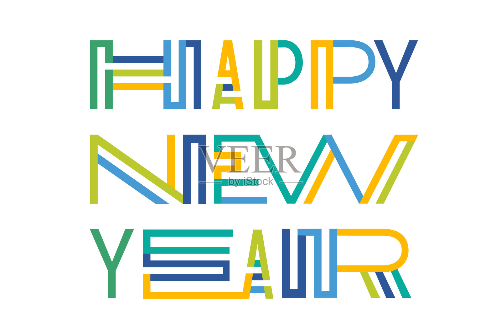白色的现代字母新年快乐插画图片素材