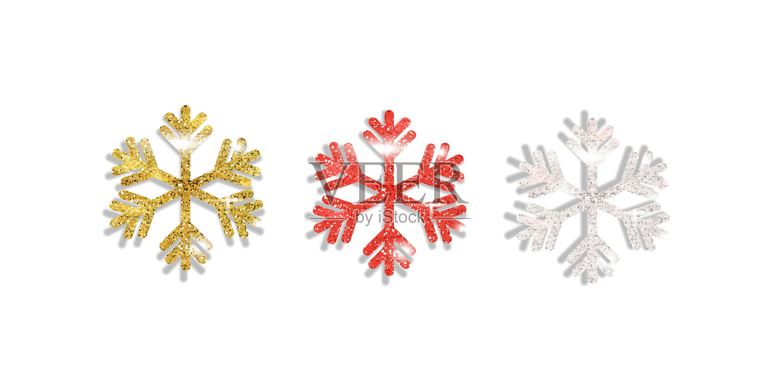 一套金色的雪花闪闪发光的效果插画图片素材