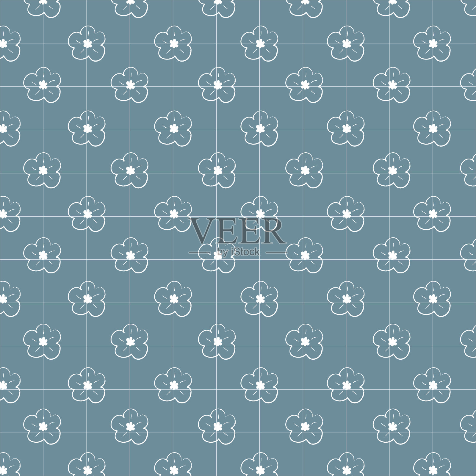 蓝色背景上的白色花卉图案插画图片素材