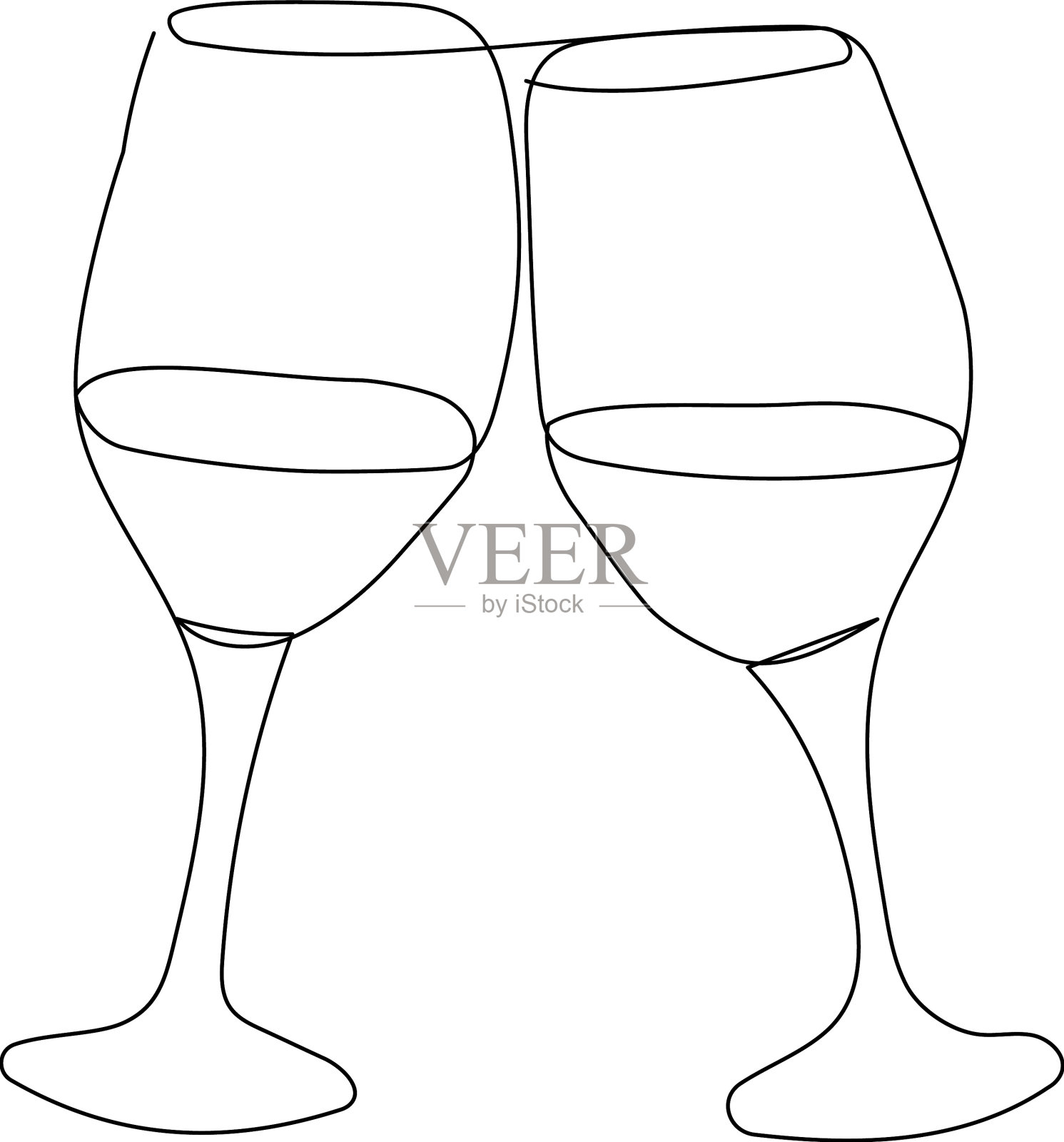 两杯酒碰杯一线艺术插画图片素材