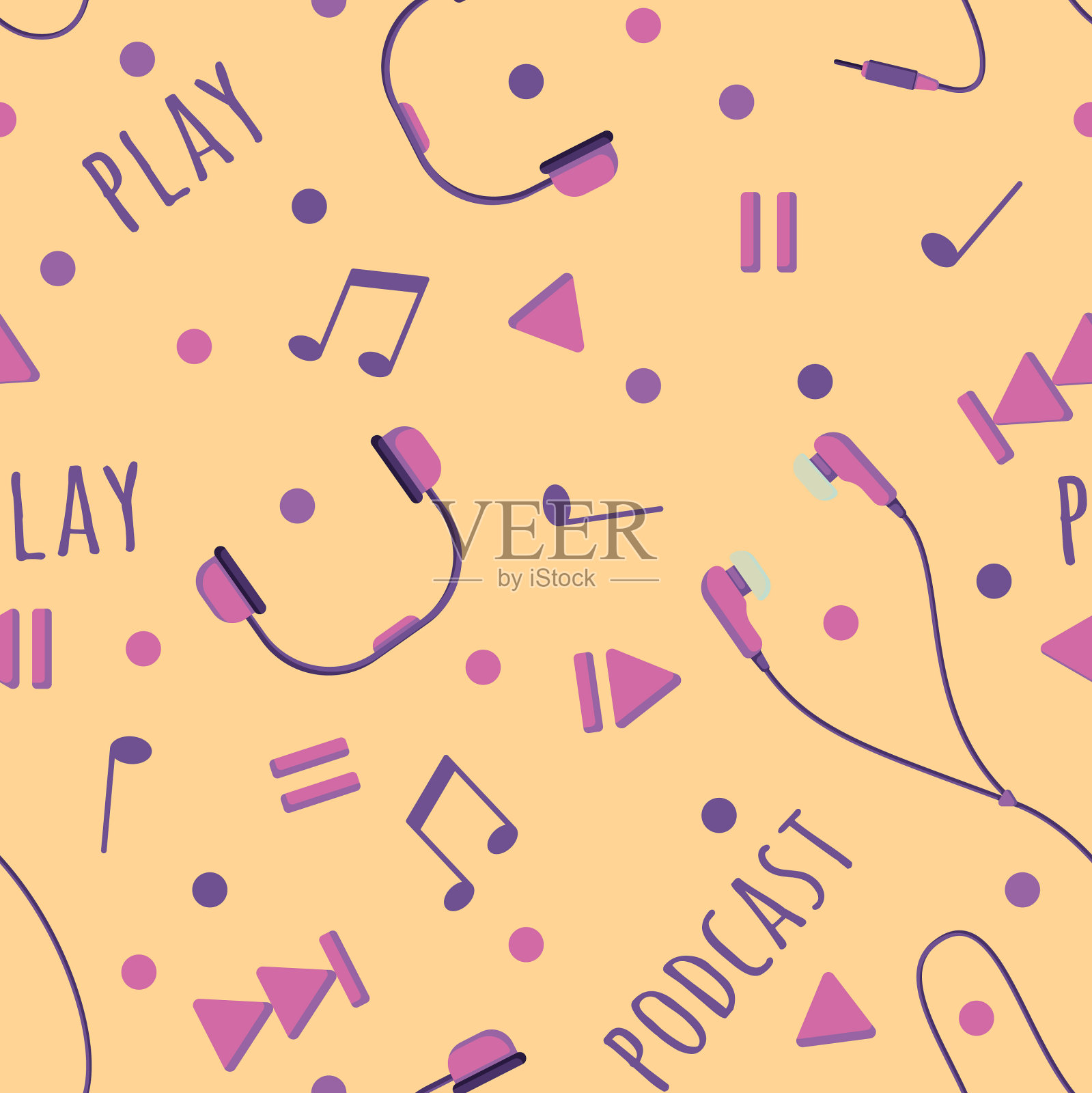 无缝模式的播客和音频图标在一个插画图片素材