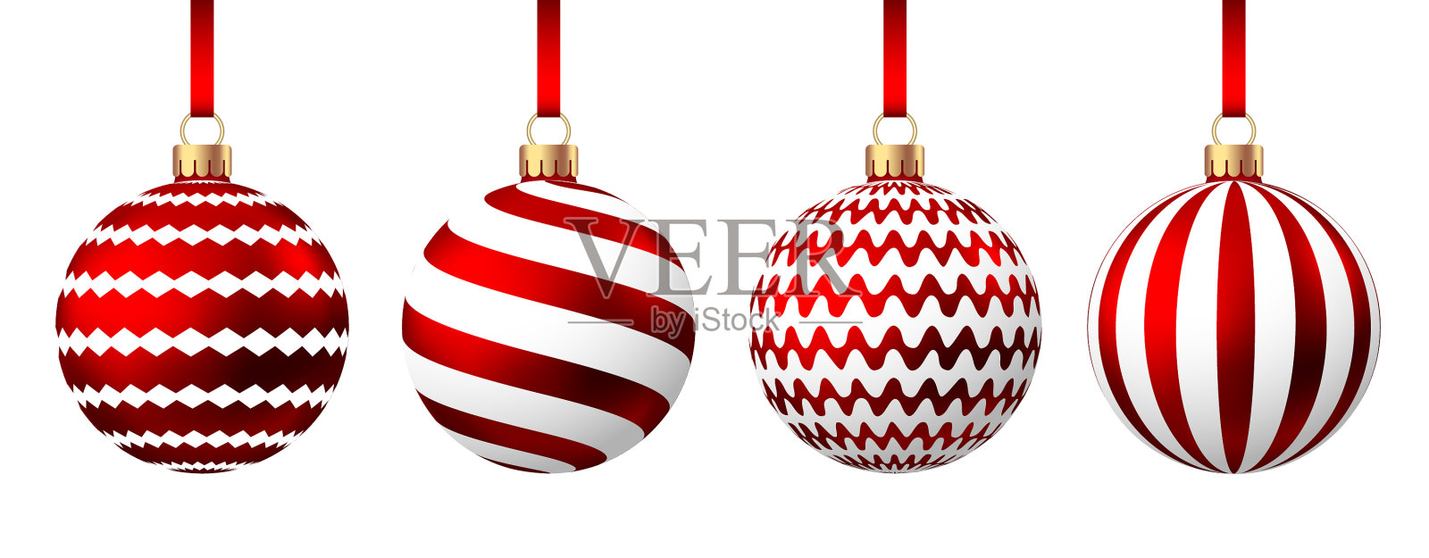 红色圣诞球与图案孤立在白色插画图片素材