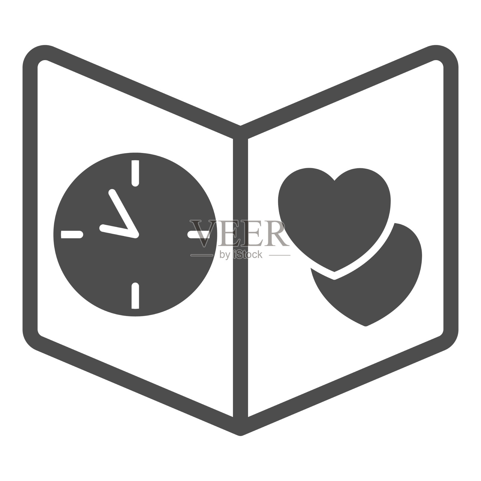 打开书与时钟和爱心卡片邮政图标素材