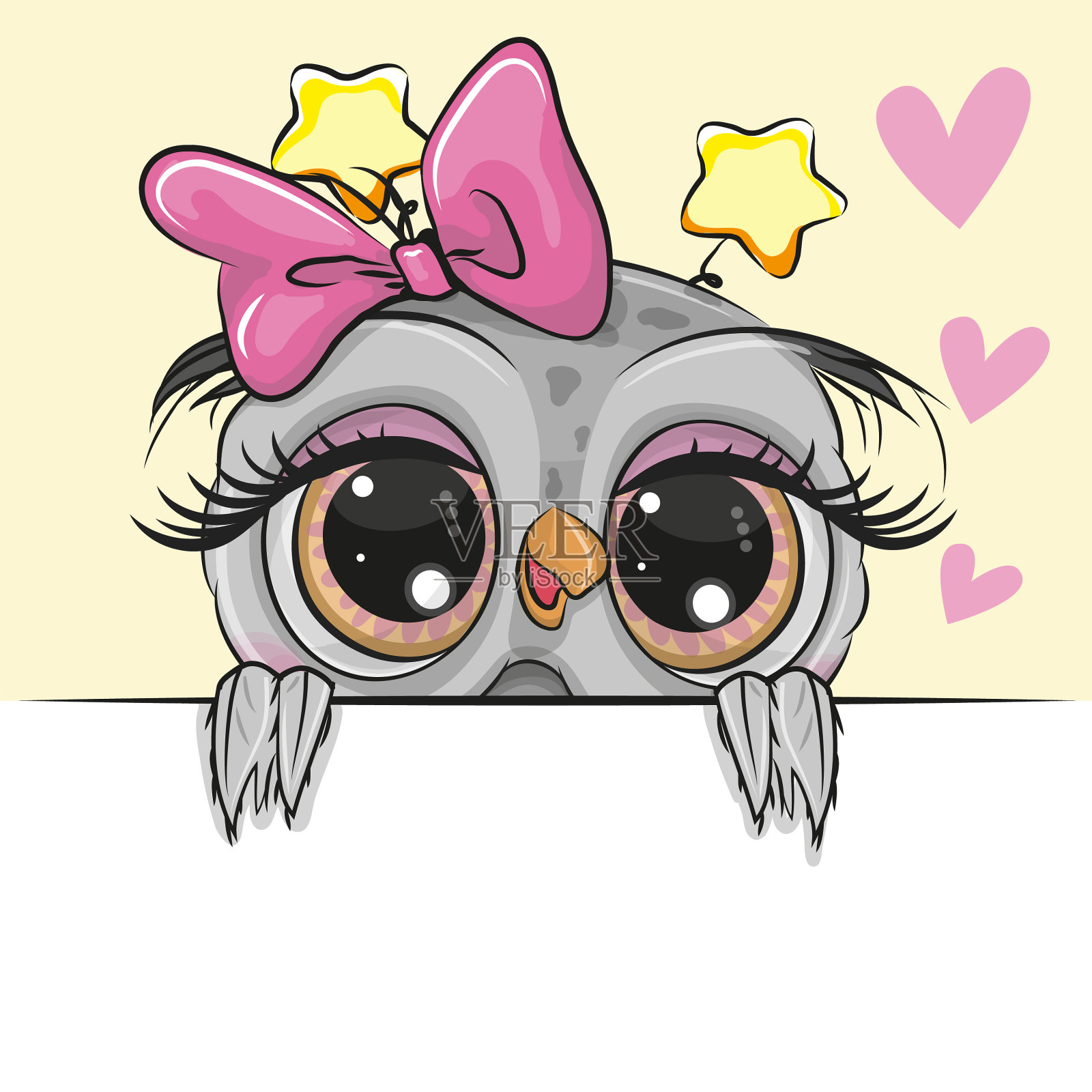 可爱的卡通猫头鹰女孩的心插画图片素材