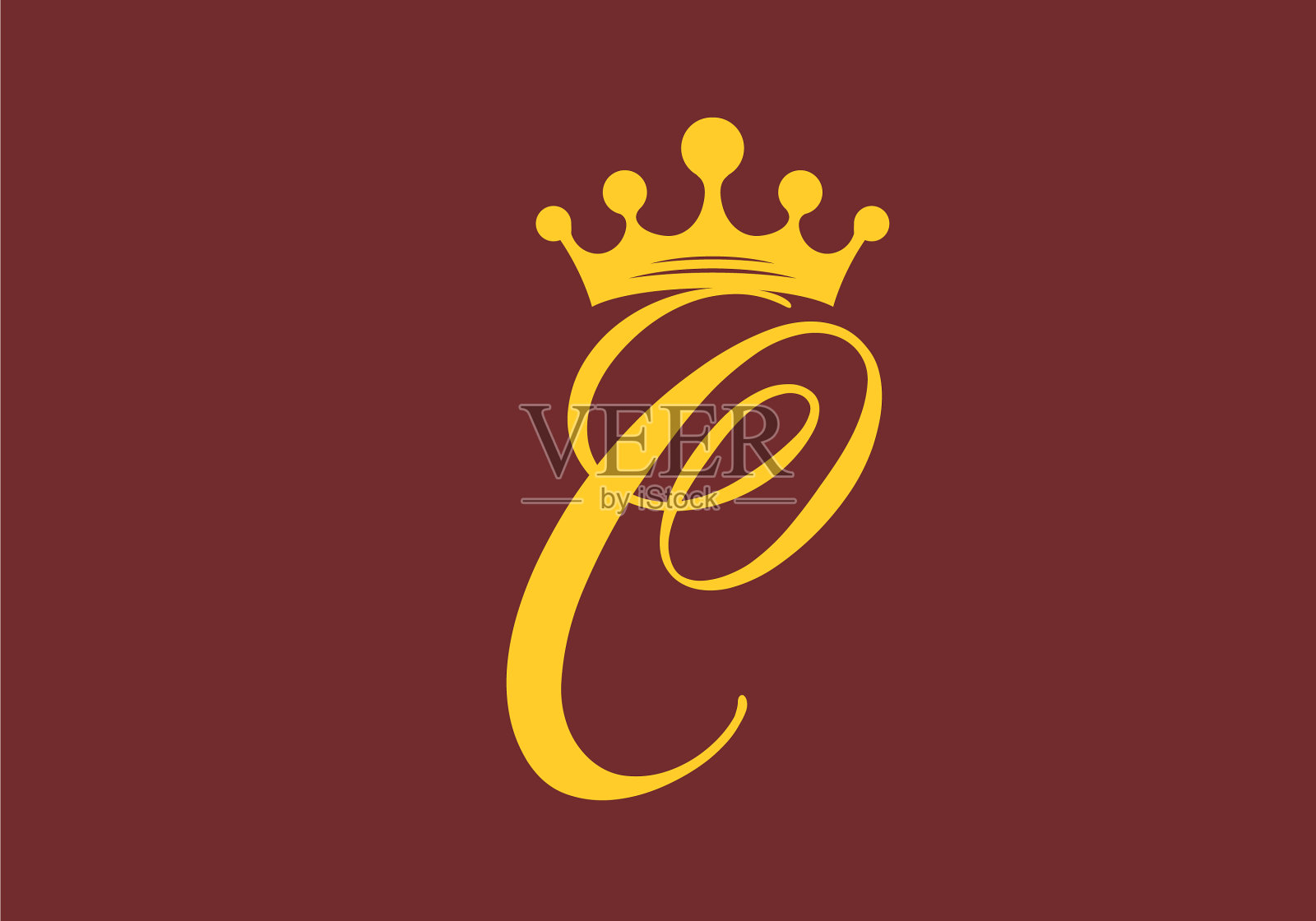 彩色的字母c带冠插画图片素材