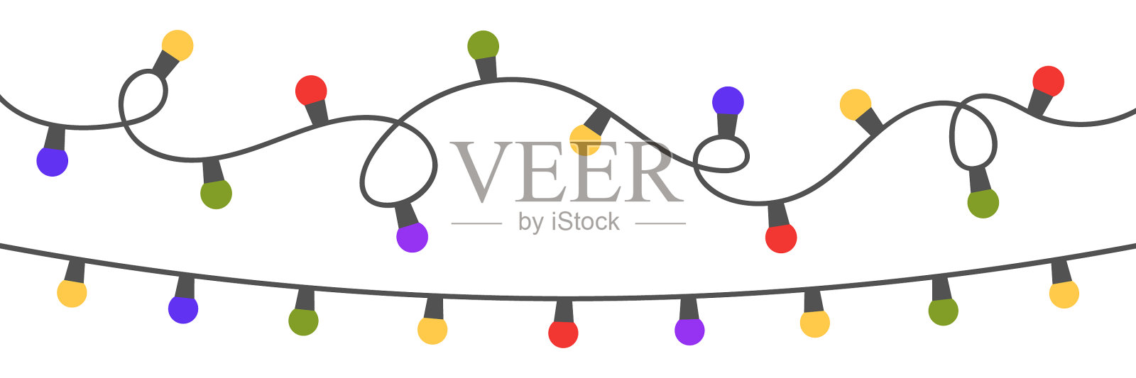 白色长条旗上挂着圣诞彩灯插画图片素材