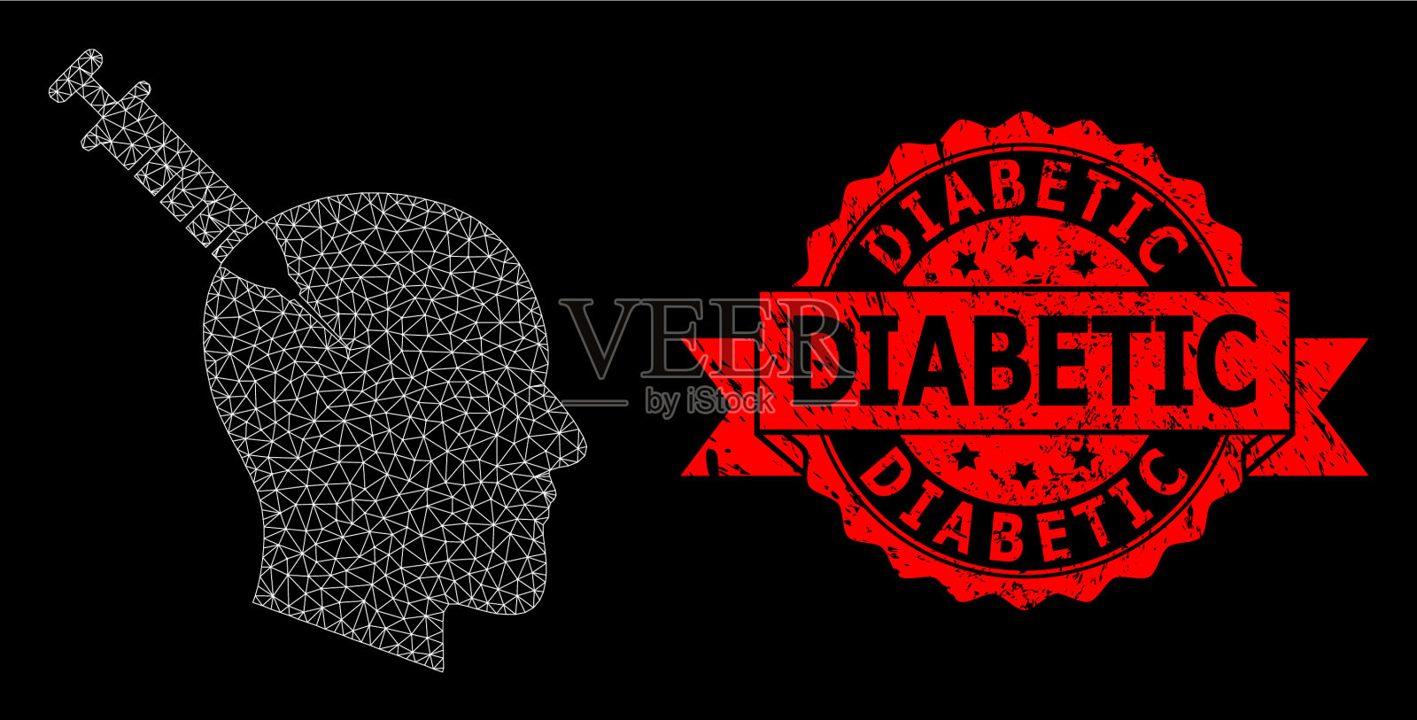 Grunge糖尿病海豹和多边形网头插画图片素材