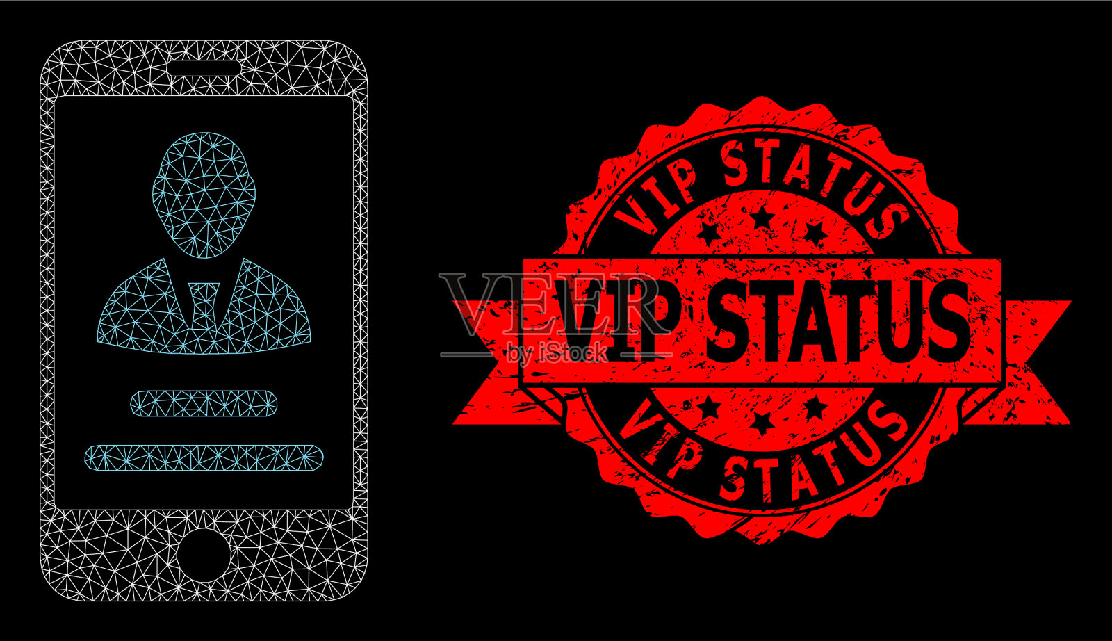 Grunge VIP身份印章和网孔移动用户插画图片素材