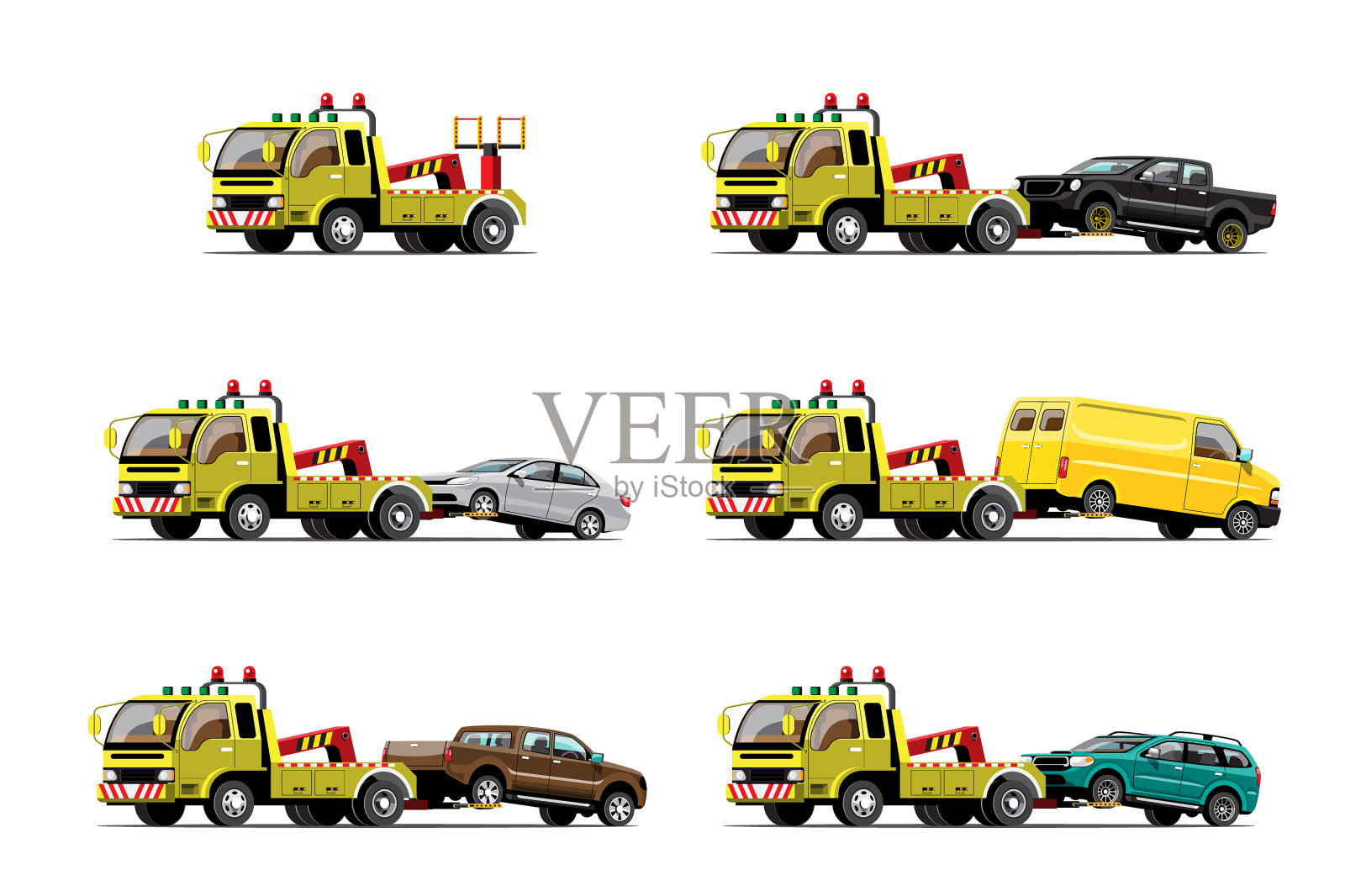 套拖车、卡车、汽车运输插画图片素材